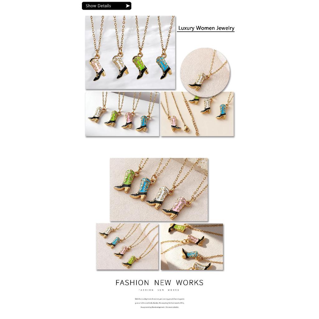 Stainless Steel Oil Dripping Colored Denim Boot Pendant Necklace Design Fashion Gold Plated Chain Jewelry Gifts For Women