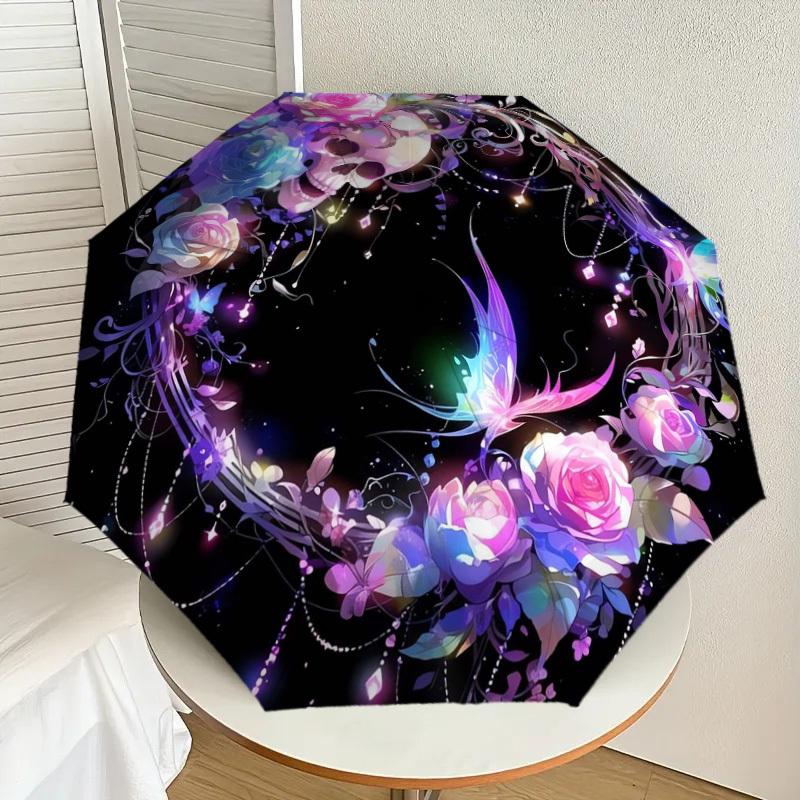 

1pc Skull Roses Butterfly Fantasy Artwork Umbrella with Plastic Handle,Suitable for All Seasons Home Travel Outdoor UmbrellaDD1490
