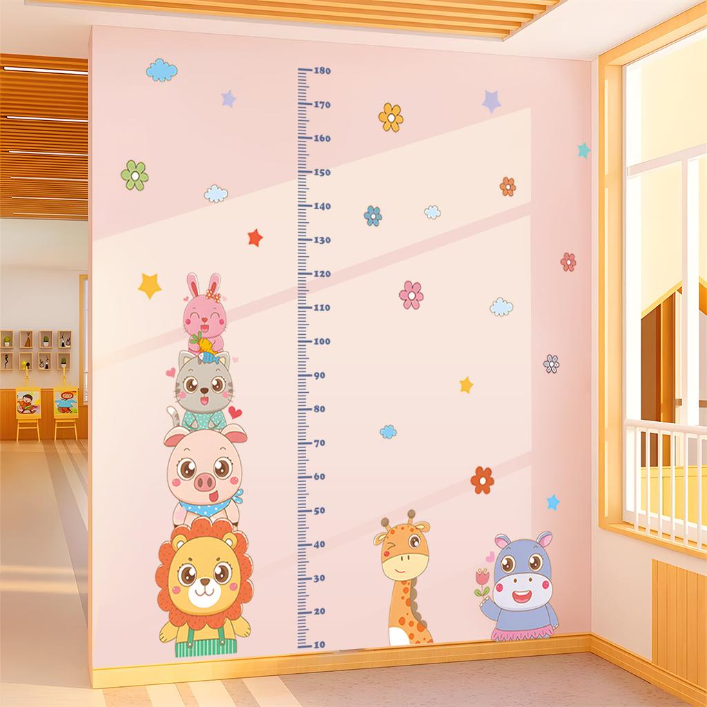 Little Animals Flowers Clouds Height Chart Wall Sticker Kids Room Living Room Wall Decoration Growth Ruler