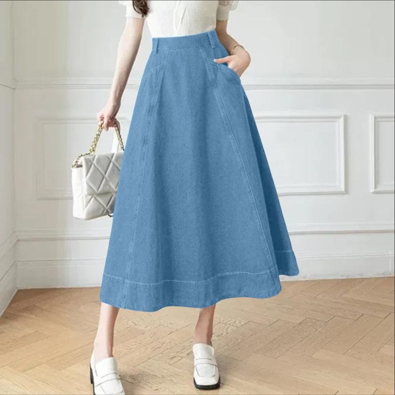 

ZANZEA Womens Casual Solid Color Summer Long A-Line Skirts S синій