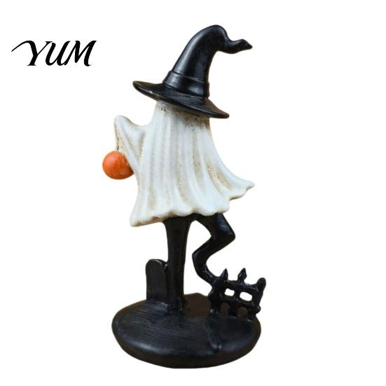 Unique Gothic Room Accents Halloween Ghost Resin Figurine, Vintage Cute Holding Artistic Party Decor Pumpkin Lantern Statue for Indoor Home