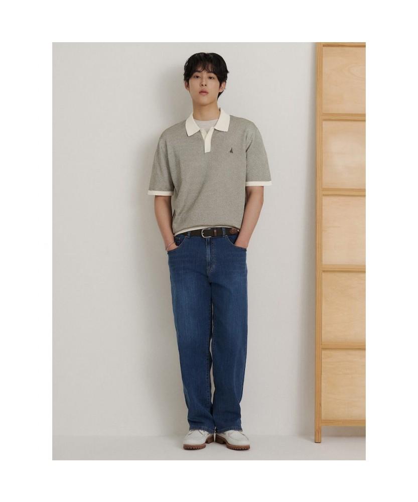 Binpolmen Two-Tone Textured Collar Neck Knit Khaki