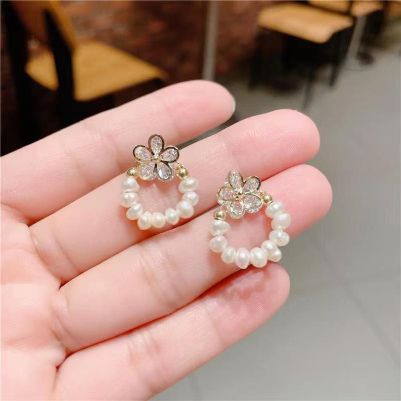 S925 Sterling Silver French Design Flower Stud Earrings with Freshwater Pearl - Women s Elegant Summer Luxury.