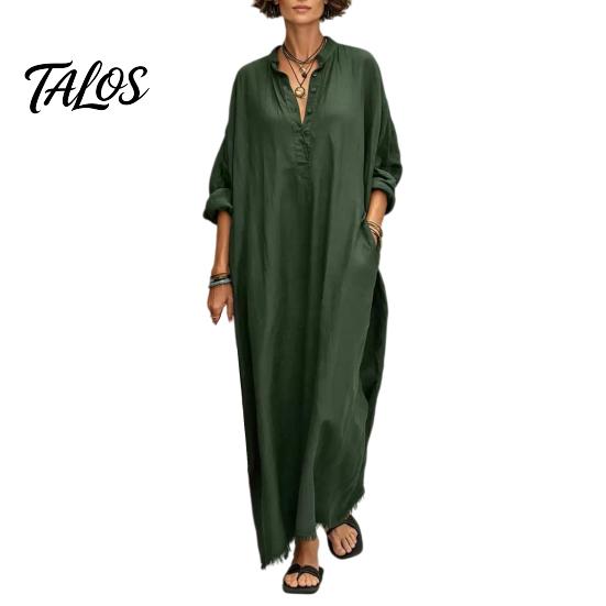 Beach Dress for Women Summer Maxi Women, V-Neck Casual Oversized Boho Long Elegant Dress, Sleeve Button Up Vacation Sundress with Pockets Lightweight