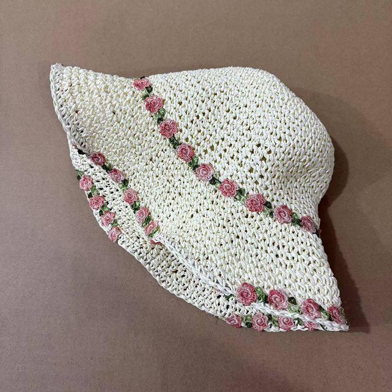 Flower Fisherman Hat Summer Beach Vacation Sun Hat Brim Straw Hat Foldable Sun Hat
