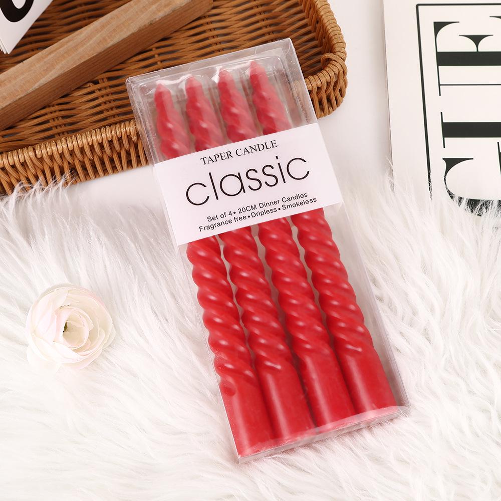 European Colored Thread Long Stem Smokeless Spiral Candles for Romantic Weddings and Classic Home Use.