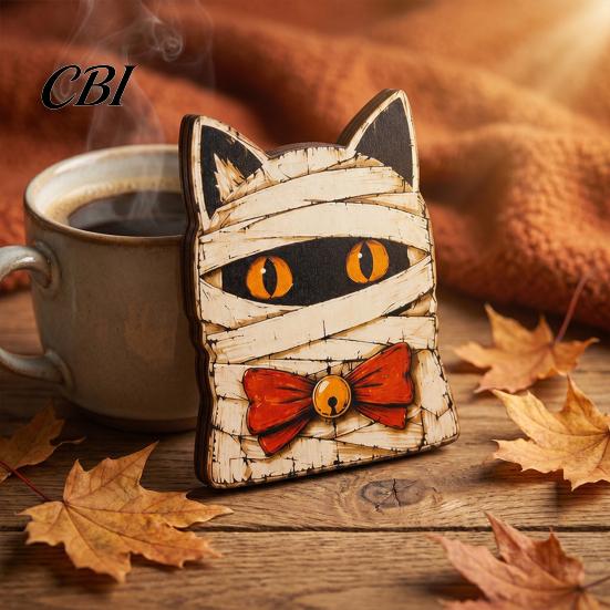 Tiered Tray Decor for Halloween Vintage Wooden Decor, Cat Mummy Skeleton Figurines, Cute Ghost Figurines Fall Farmhouse Tabletop Centerpiece