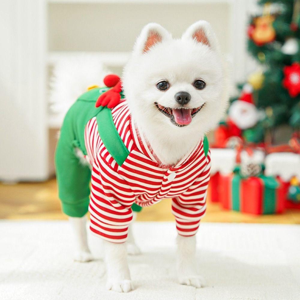 Striped Dog Christmas Clothing Breathable Warm Cats Christmas Coats Elk Pocket Comfortable Pet Dress Up Costume