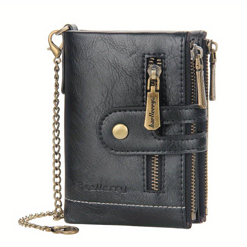 

Men s Business Retro Wallet Short multi-card double Zippered bank card holder чёрный