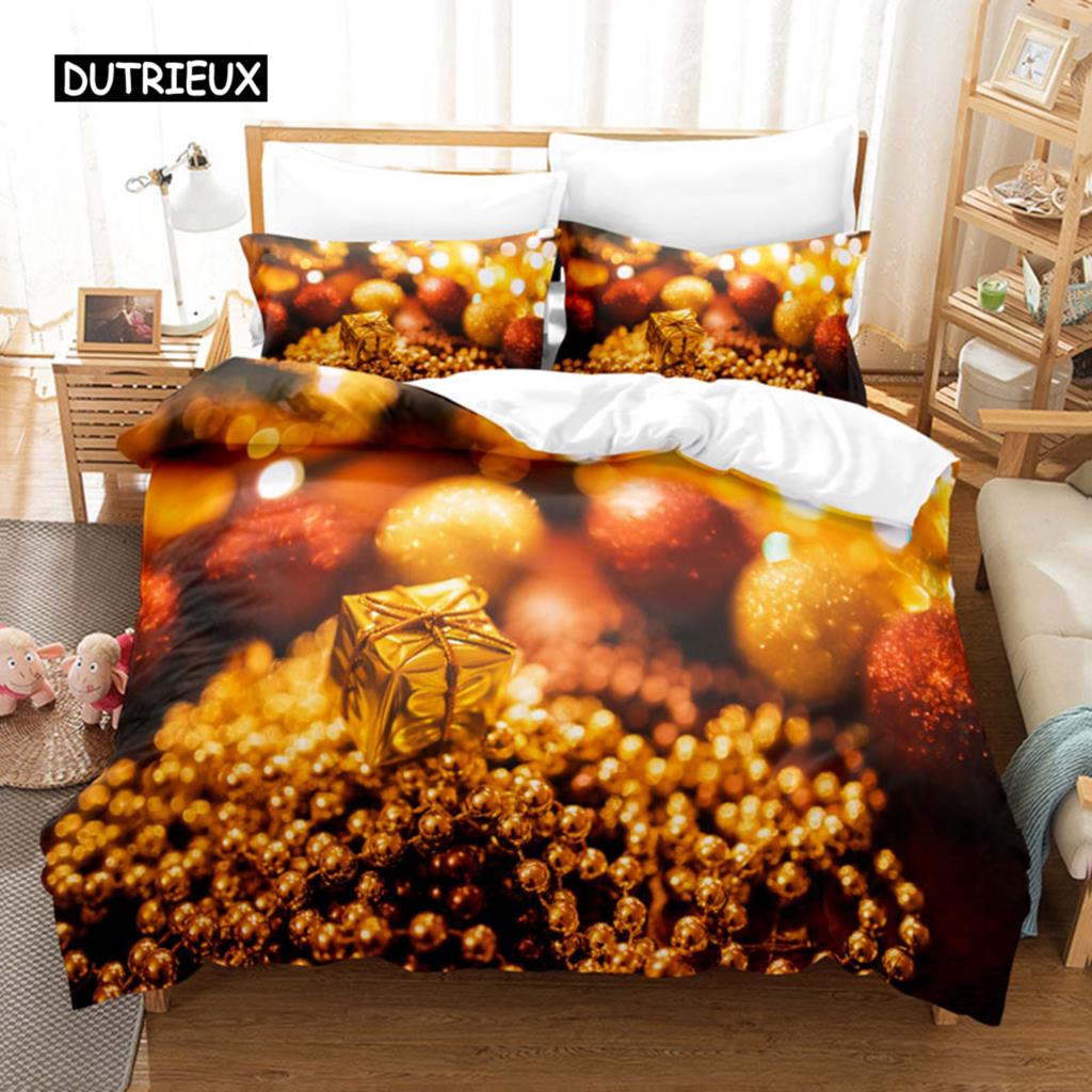 Noel Yatak Takımı Nevresim Polyester Yorgan Kılıfı Yastık Kılıfı 3D Queen King Çift Full İkiz Tek 3 Parça 2 Parça Yatak Odası