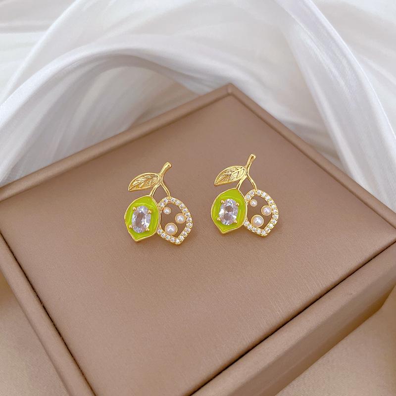 Necklace Earrings Set Light Luxury Full Of Diamonds Fruit Pearl Personality Temperament Banquet Earrings Item Group