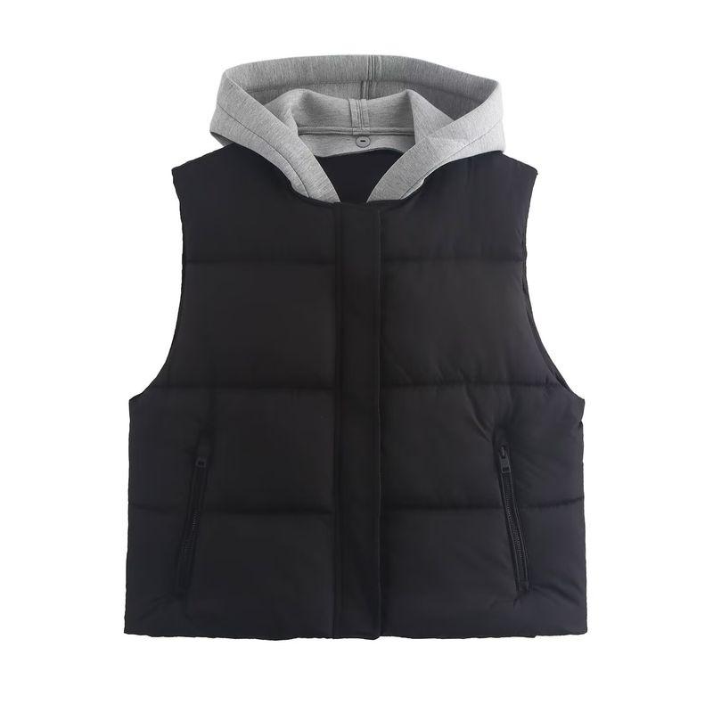 Kaslead New Arrival Women's Clothing Fashion Style Fashion Minimalist All-Matching Hooded Patchwork Cotton-Padded Jacket Vest 3046231