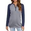 Women's T Shirt Color Block Button Long Sleeve Daily Weekend Fashion Basic V- Neck Regular Top