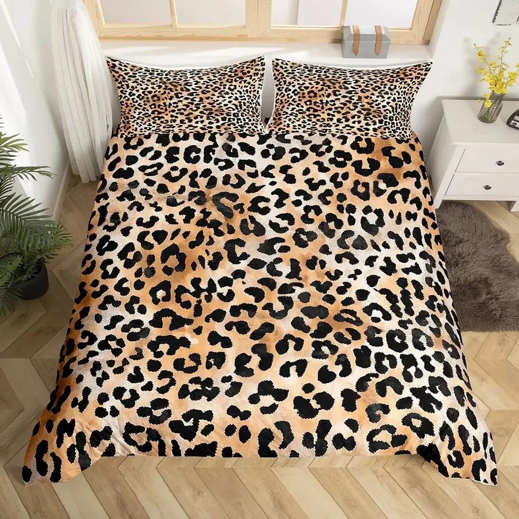 Leopard Print Animal Skin Comfortable Duvet Quilt Cover Pillowcase Bedding Set Children Bedroom Decoration Home Textile