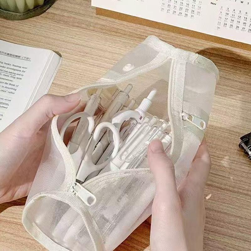 Mesh Dual-Use Makeup Brush Storage Bag Portable Brush Case Simple Large Capacity Brush Bucket Holder Travel Stand-Up Pouch