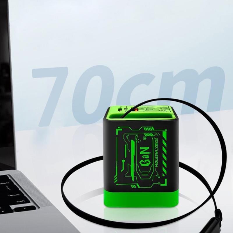 Portable Fast Speed 67W Charging Adapter With Retractable Cord Cable Double USB A+C Port For Phone Tablet Laptop Devices