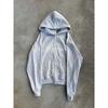 High Street Style Rhinestone Pearl Hooded Cardigan Gray Letter Print Loose Sweatshirt Unisex