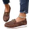 European and American Large-size Loafers Women's Spring New Round Head Metal Buckle Comfortable Foot Shoes Women's Shoes