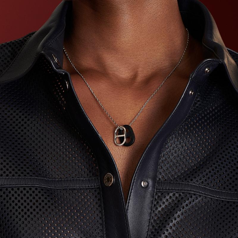 Hermes OMaillon Rose Gold Black Metal Necklace Women Necklace H079528CD89