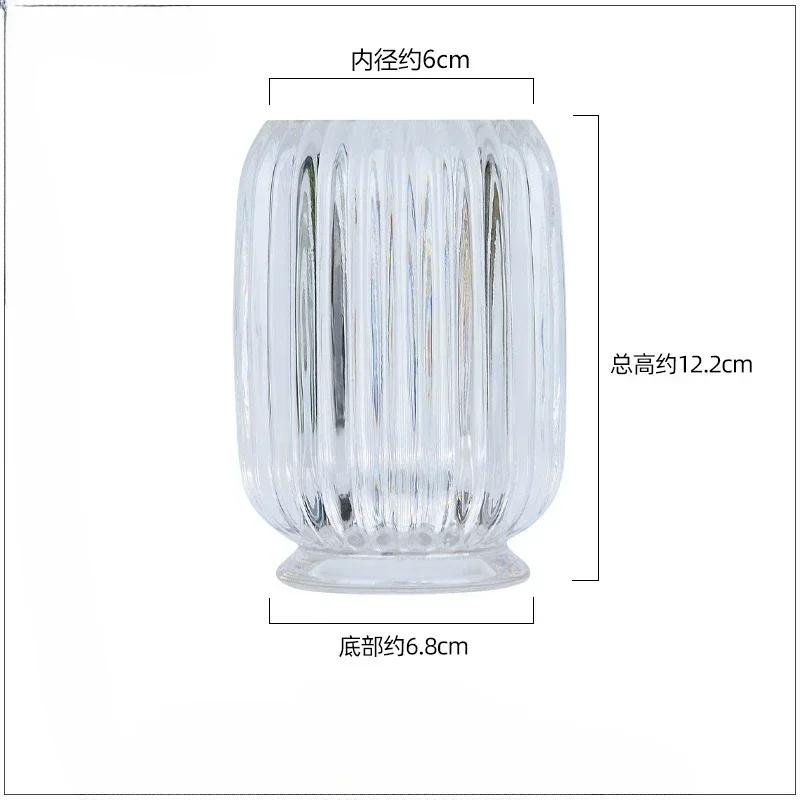 Cylinder Bucket Desktop Storage Box Transparent Glass Storage Light Luxury Striped High Beauty Pen Holder Hydroponic Vase
