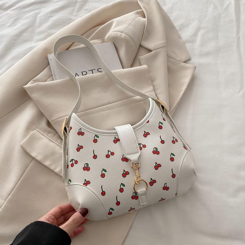 New small and fresh cherry pattern ctrasting crescent bag, fashiable and versatile underarm bag, daily casual shoulder bag