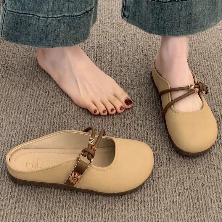 Baotou Half Slippers Women's Summer Wear 2025 New Super Fire Flat Bottom One Pedal Lazy Half Tray French Cool Slippers