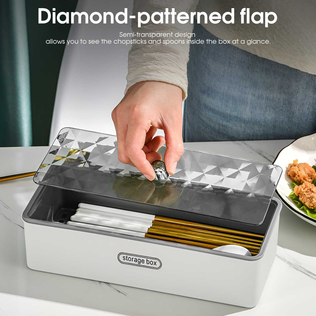 Drainage dustproof tableware storage box, simple and fashionable chopstick box, kitchen storage supplies