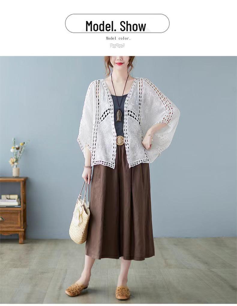 Korean Style Batwing Sleeve Cotton-Linen Cardigan for Women
