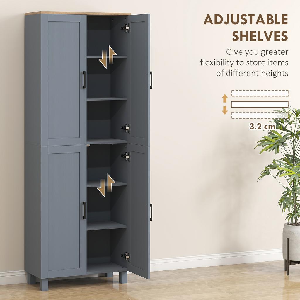 Freestanding Kitchen Cupboard, 4-Door Storage Cabinet with Adjustable Shelves, Modern Kitchen Pantry, 170cm, Grey