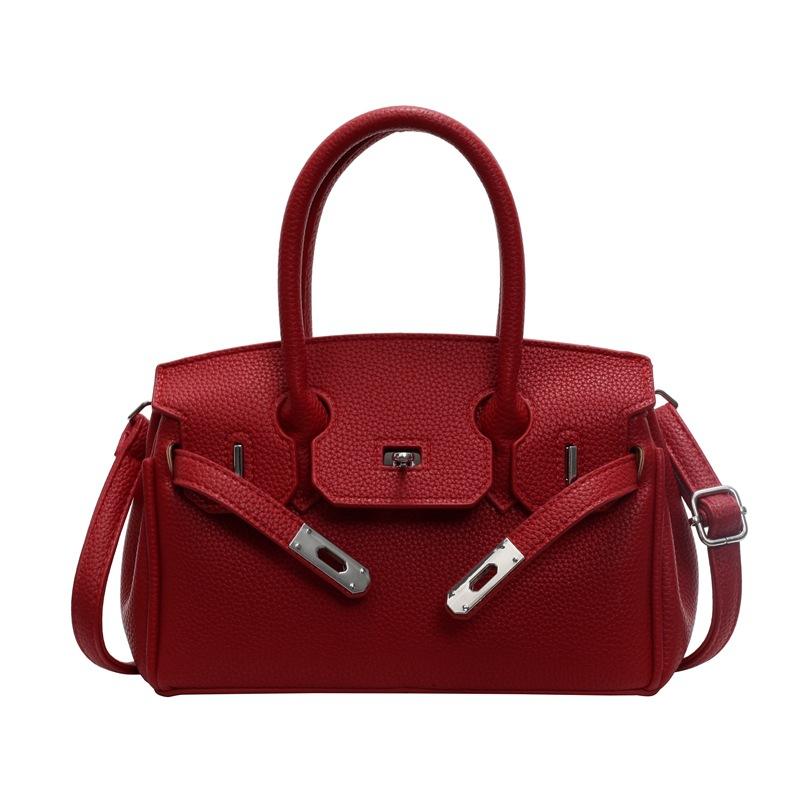 New fashionable lychee pattern lock platinum bag classic portable shoulder women's bag