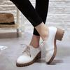 Mode Frühling Herbst Damen Pumps Dicke Sohle Freizeitschuhe Einfarbig Schnürschuhe Absätze für Damen PU-Leder Klobige Mittelhohe Schuhe