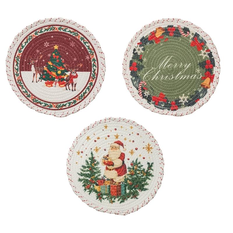 Christmas Snowflake Embroidered Round Table Placemat Heatproof Waterproofs Washable Decorative Dining Accessory