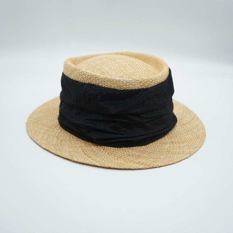 Japanese Retro Small Brim Natural Treasure Grass Flat Top Top Top Hat Women'S Summer Sunshade Vacation Beach British Straw Hat Elegant