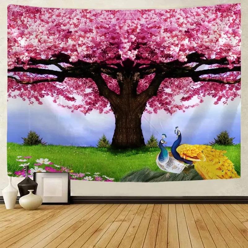 Peacock Trees Oil Painting Style Pattern Tapestry Home Wall Decoration Tapestry Bedroom Living Room Tapestry
