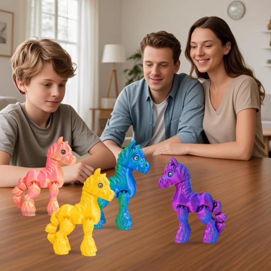 Figurine de Cheval Imprimée en 3D Articulations Mobiles Statue de Poney Jouet Fidget Anti-Stress Modèle Animal Éducatif Ornement Décoration de Bureau