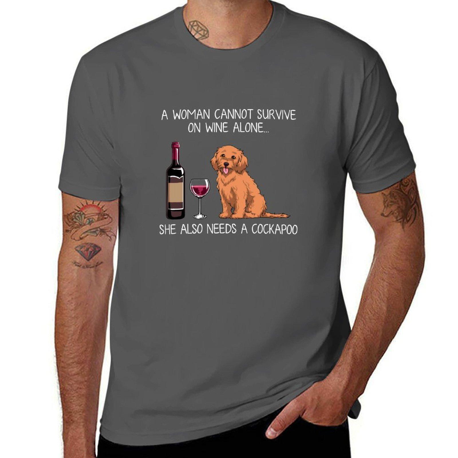 

Cockapoo and wine Funny dog T-Shirt blanks vintage customizeds shirts graphic tees men t shirts 4XL