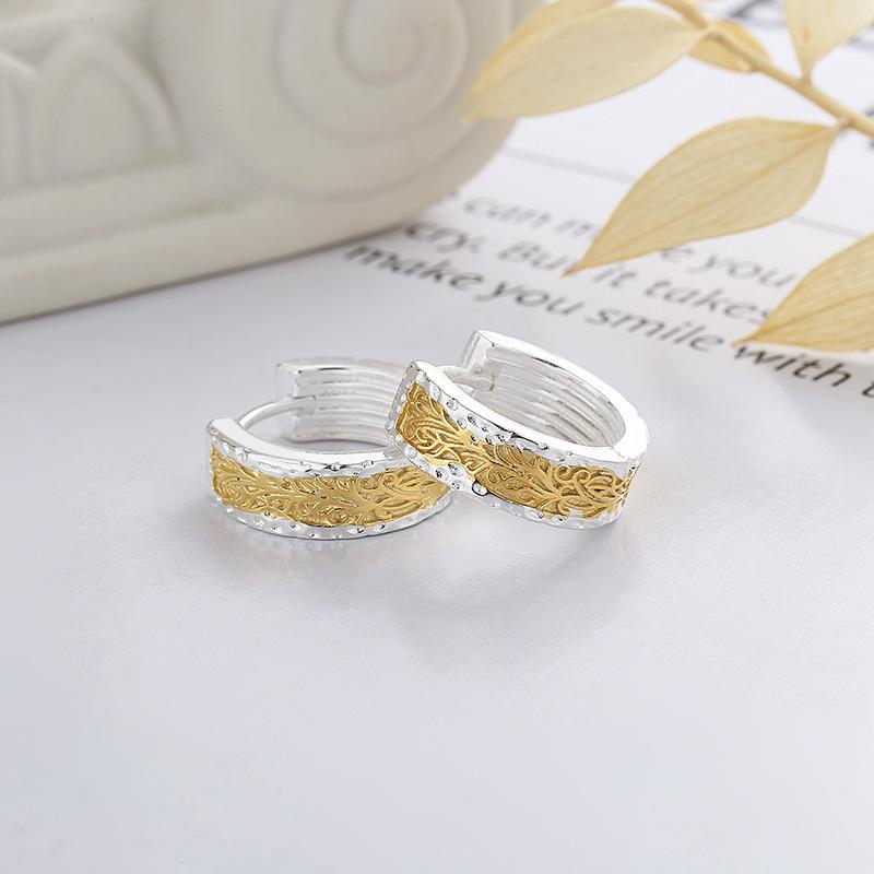 Boucles d'oreilles Design de niche Vent simple Boucle d'oreille Polyvalent Géométrique Motif contrasté Or et Argent Bijoux d'oreille