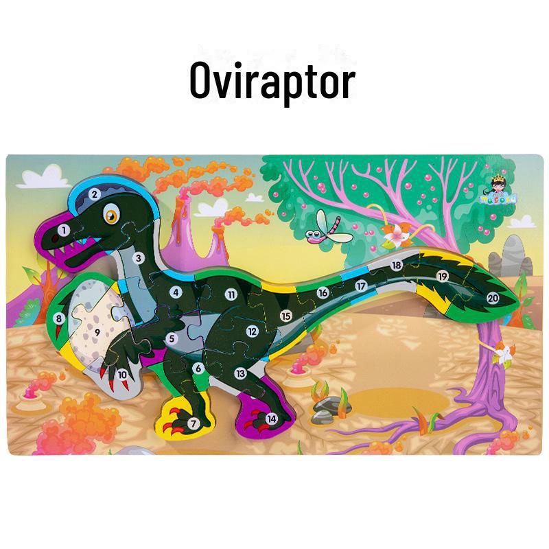 Children's 3D Wooden Dinosaur Puzzle: Number & Letter Educational Toy for Ages 3-6