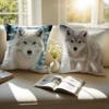Majestic Animal Art White Wolf Cushion Cover Pillowcase Short Plush Invisible Zipper Room Sofa Cushion Cover