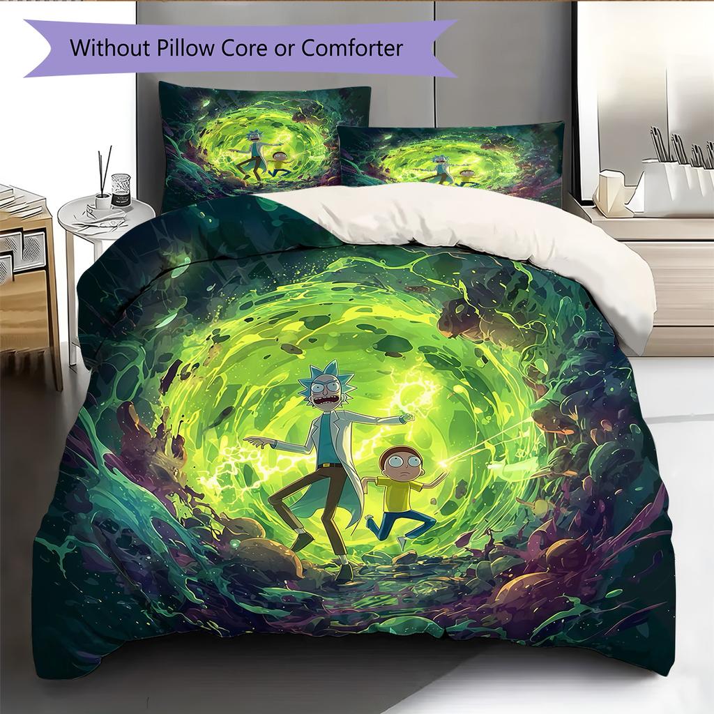 Rick and Morty Pattern Bedding Quilt Set Home Decoration Gift (1 * duvet cover + 2 * pillowcase without core)
