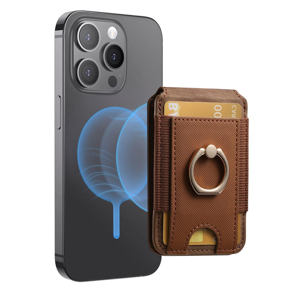 Ring Grip Strong Magnet PU Leather RFID Blocking Magnetic Card Holder Wallet for Iphone 17 16 15 14 13 12 Series Phone Wallets