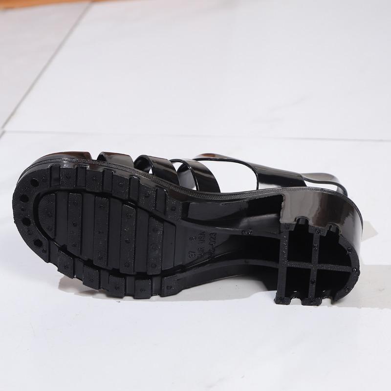 Fashion 2025 Hot Sale Summer Women's Closed Toe Sandals Rome Buckle Strap Hollow Out High Square Heel Sandals Fashion Casual Retro Shoes