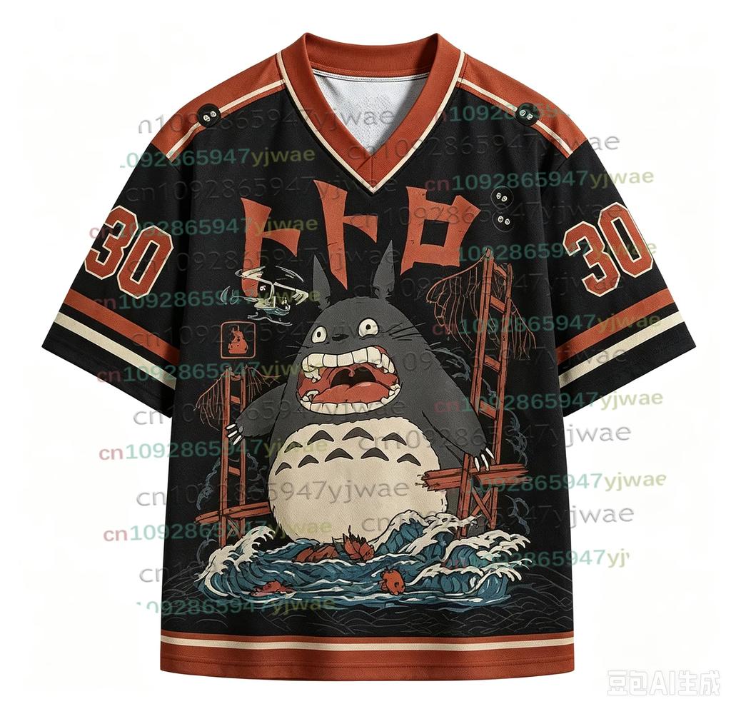 2026 Horké Pánské Dámské Tričko Anime Soused Totoro Výstřih do V Dres Krátký Rukáv Sportovní Tričko Ležérní Streetwear Hip Hop Fanoušci Vrcholy