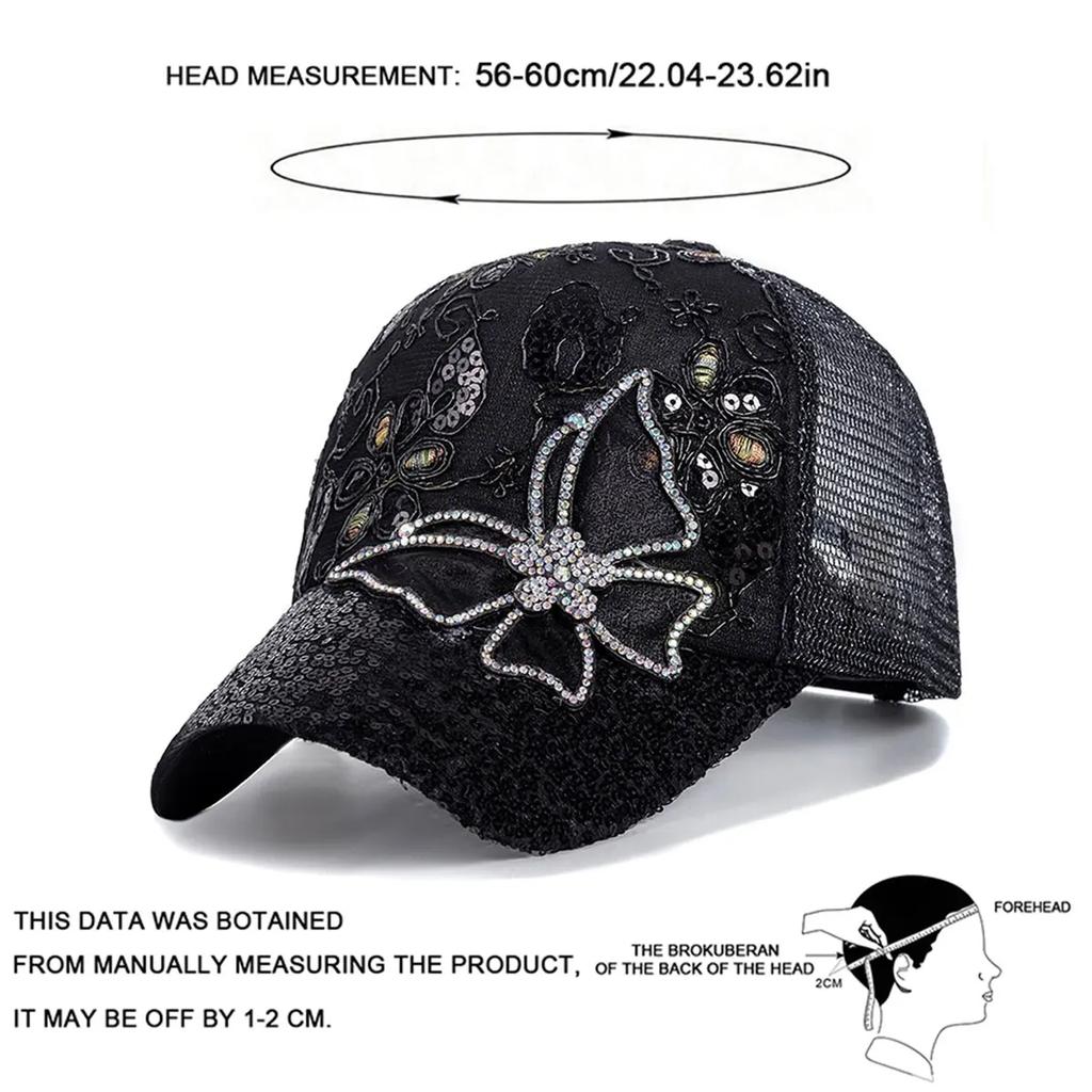 Unisex Butterfly Lace Glitter Baseball Net Caps Spring And Summer Outdoor Adjustable Casual Hats Sunscreen Hat