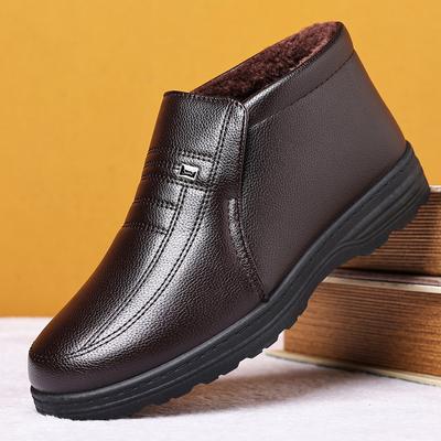 Winter Waterproof Men's Casual Leather Shoes Flannel High Top Slip-on Male Casual Shoes Rubber Warm Winter Shoes for Mens
