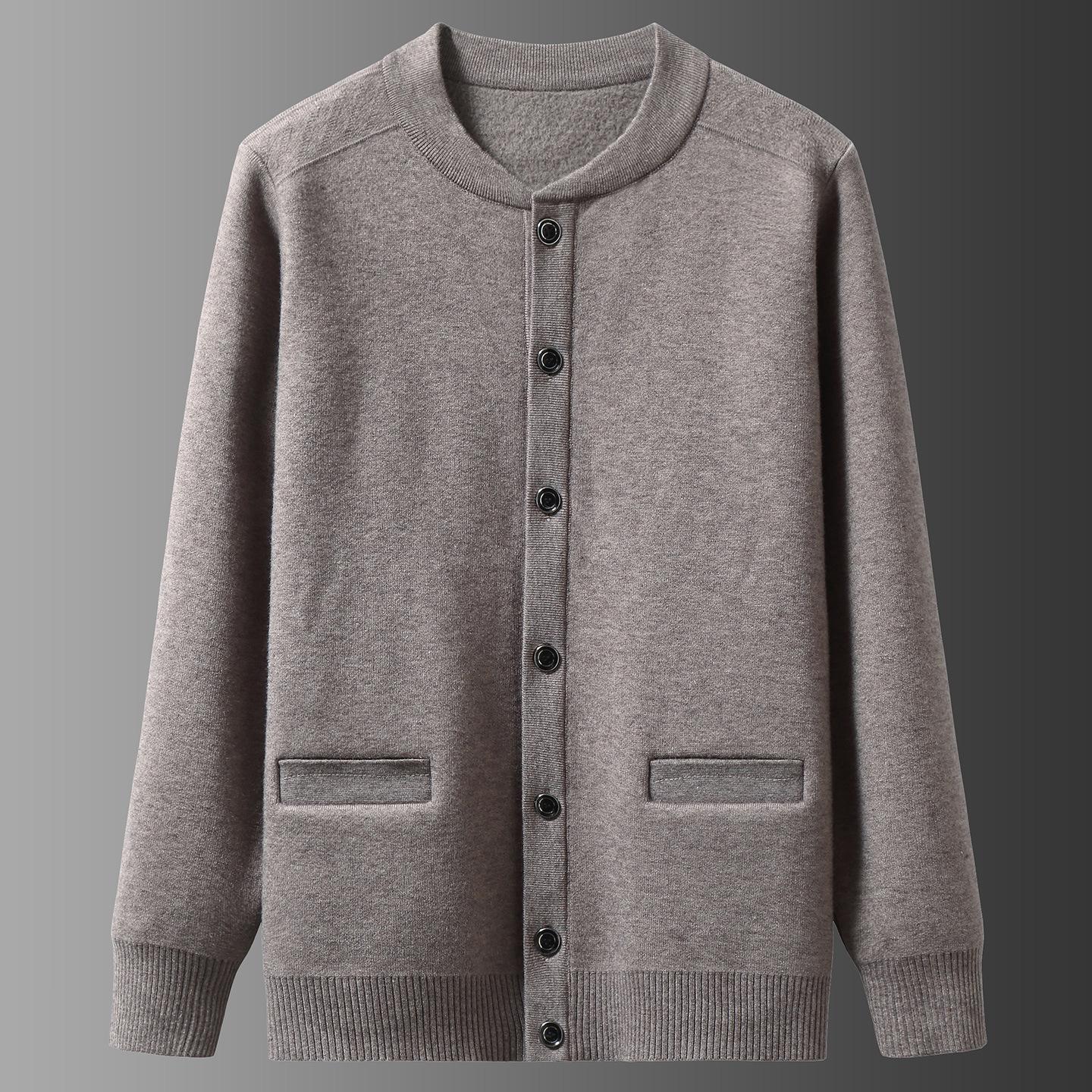 

Men s Plus Size Thick Knit Cardigan: 2025 Autumn/Winter Fleece-Lined Sweater for Middle-Aged & Elderly 2XL
