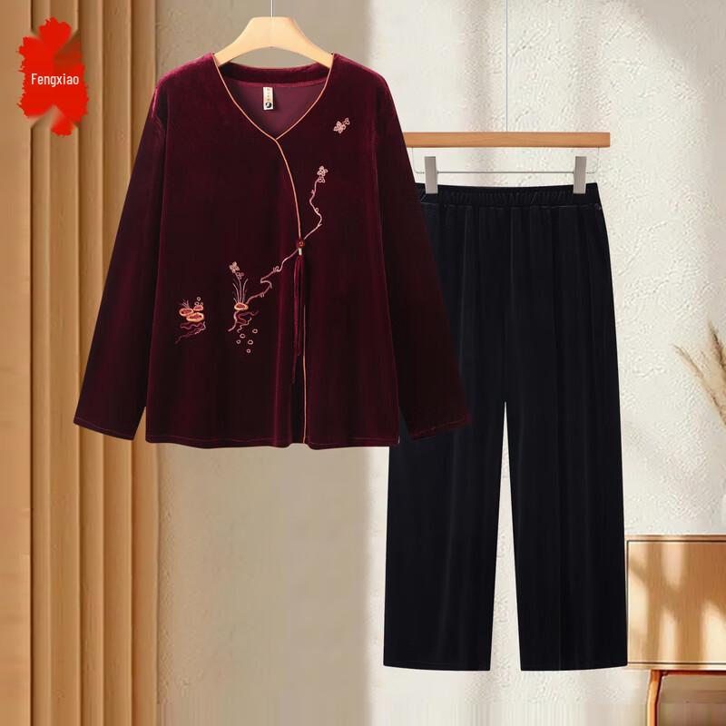 Women's Plus Size Chinese Style Gold Velvet Suit
