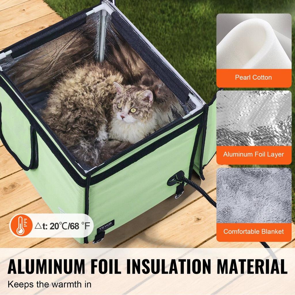 Elevated Heated Cat House Cuboid Kitty Shelter with Heated Pad Green (S)
