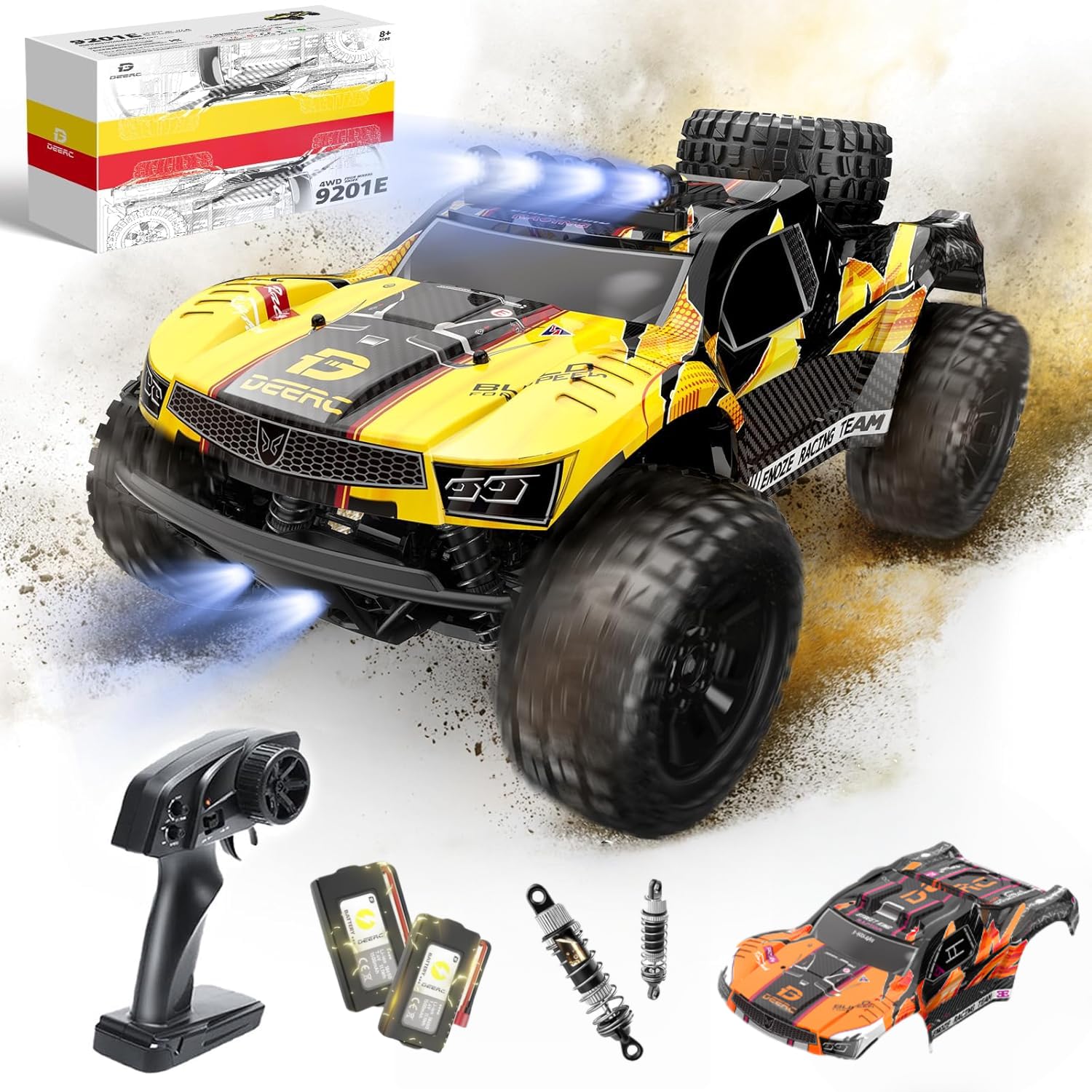 

DEERC Scale 4WD RC Trophy Truck Racer for Replacement Metal Body Long Operation LED Birthday Day Certified in 9201E 1/10 Car, High-Speed Off-Road