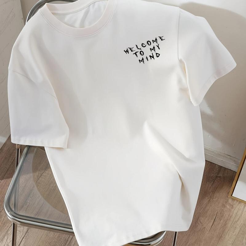 Cool Skull "WELCOME To MY MIND" Letter Print, Women's Round Neck Short Sleeve T-Shirt, Women's Athletic T-Shirt, Suitable for Daily Wear